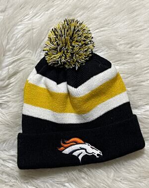 ’47 Denver Broncos Super Bowl 50 Champions Pom Pom Beanie Hat Black Gold OSFM